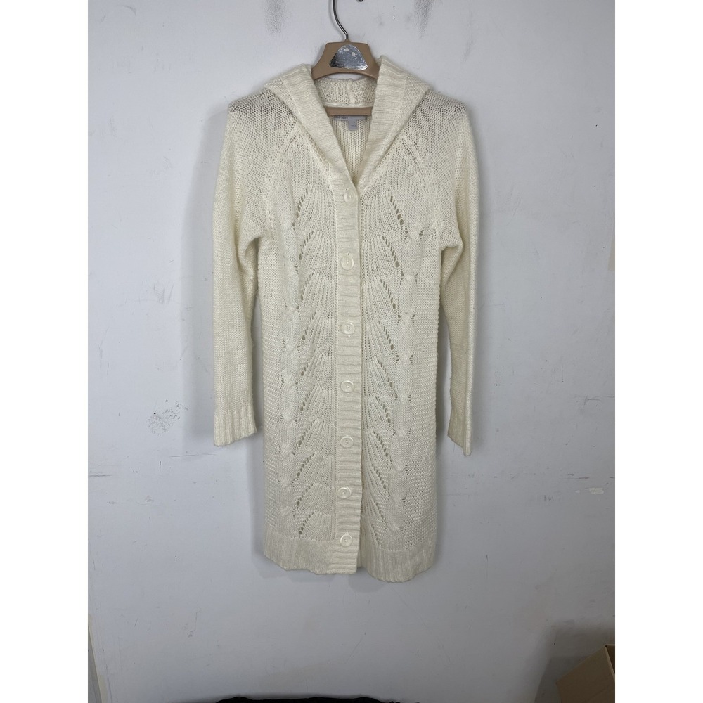 Old Navy Womens Cardigan Large Cream Hooded Button Front Cable Knit Y2K Fairy